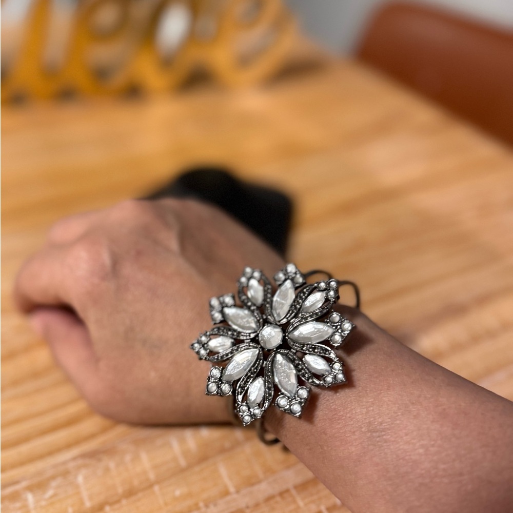 White House Black Market Silver and White Statement Bracelet